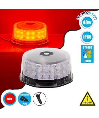 GloboStar® 85162 PRO Series Φάρος Σήμανσης Οχήματος Πυροσβεστικής για Αυτοκίνητα & Φορτηγά 6 Προγραμμάτων Φωτισμού STROBE LED 40W DC 10-30V Αδιάβροχος IP65 Κόκκινο